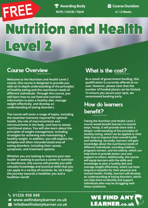 Nutrition And Health Level 2 | We Find Any Learner